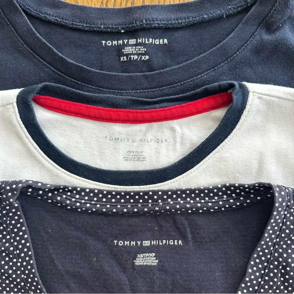 Bundle Tommy Hilfiger Long Short Sleeve T-Shirts White Navy Red Stripes Spots - Picture 3 of 10